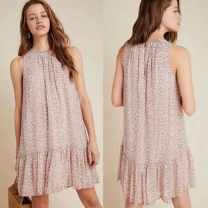 Anthropologie XS Natalie Flounced Tunic Dress Pink Geometric Coquette Cottage